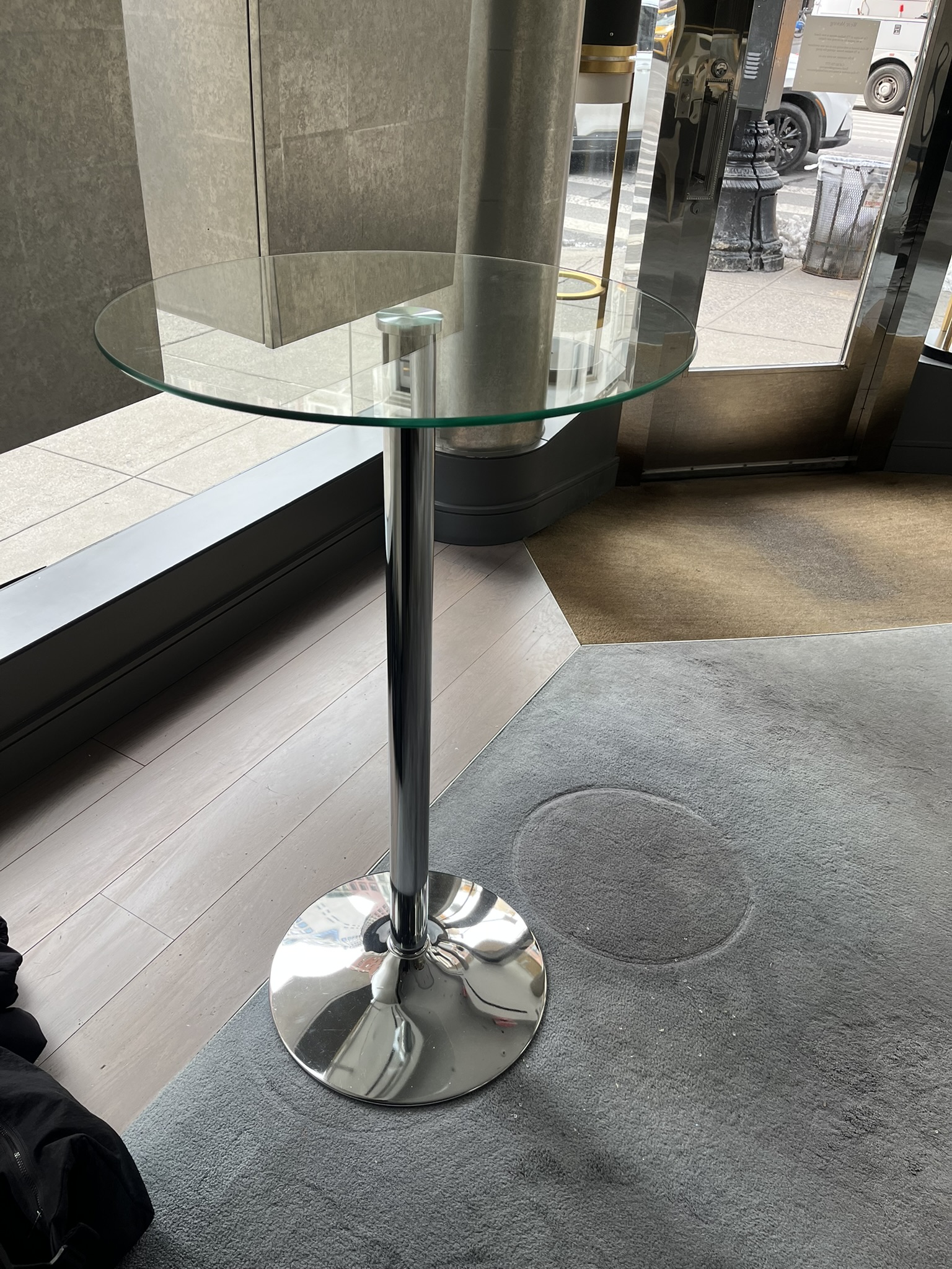 Round Glass & Chrome Table from Jewelry Store
